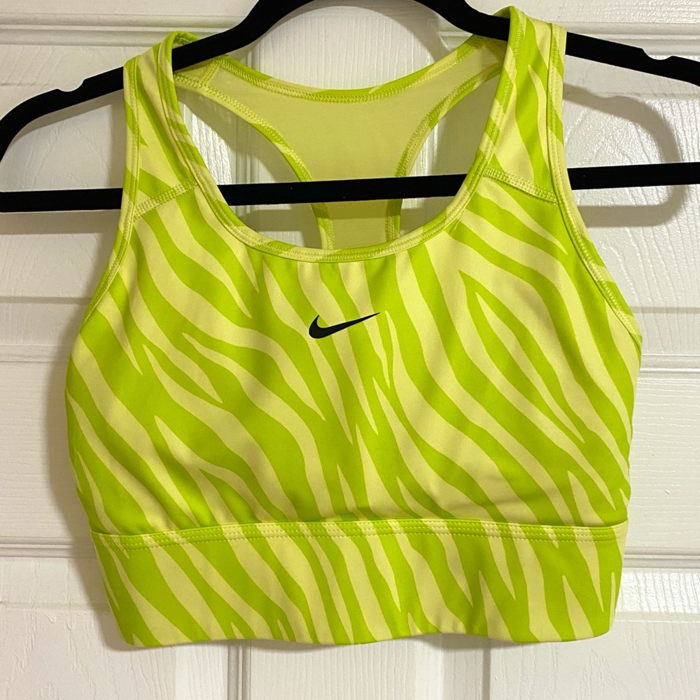 Nike Neon Yellow and Green Zebra Pattern Sports Bra